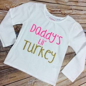 NEW Girl's Daddy's Lil Turkey Thanksgiving Shirt